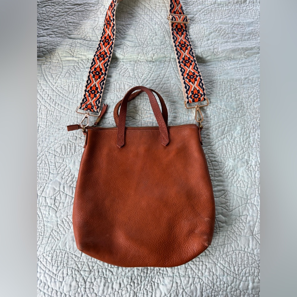 Madewell Brown Leather Tote Bag with Patterned Strap and original leather strap